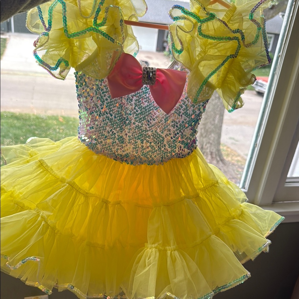 Glamour Yellow and Pink Dance Costume with Sparkling Flair